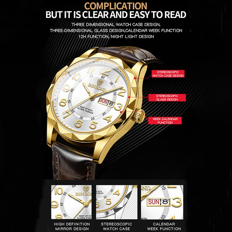 Binbond-メンズラージダイヤルクォーツ時計,レザー,クラシック,ビジネス,カジュアル,レトロ,スポーツ,ブランド,新しい,ファッション