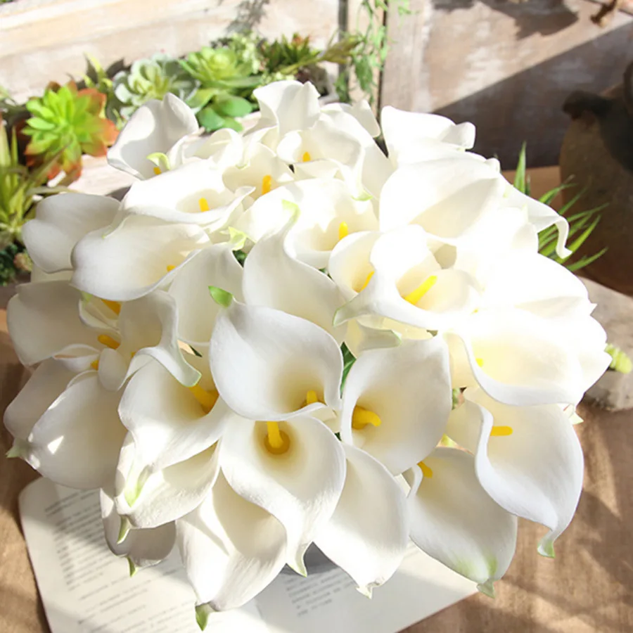 5/10PCS Real Touch White Calla Lily Bridal Wedding Bouquet PU Calla Fake Flower Home Bedroom Table Decor Photography Prop
