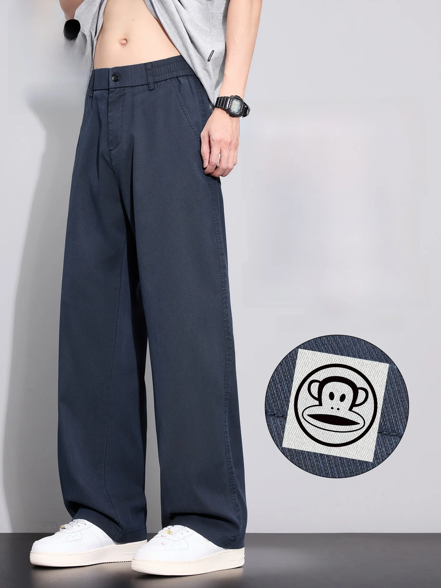 

PaulFrank Men's Summer New Loose Feeling Thin Casual Pants Straight Leg Breathable Comfortable Youthful Sle Blue