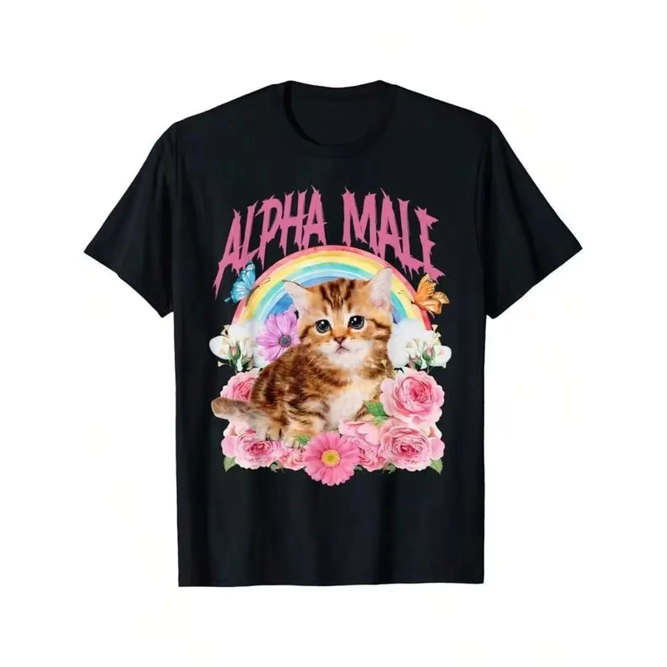 Alpha Male Funny Cat Kitten Rainbow Floral T-Shirt