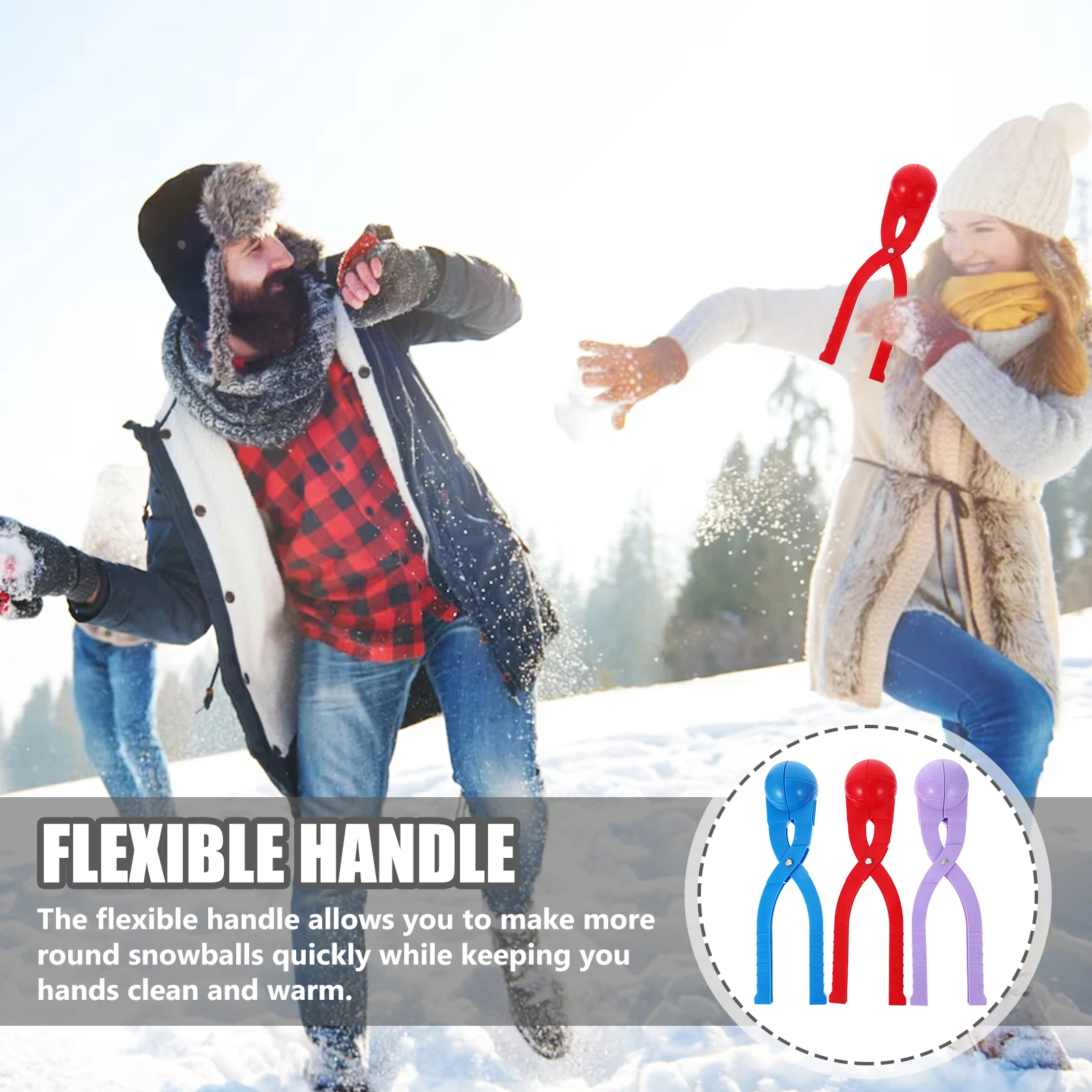 

3pcs Plastic Snow Ball Maker Clip Kids Winter Outdoor Toys Basketball Tools Flexible Handle Clean Hands Christmas Gifts