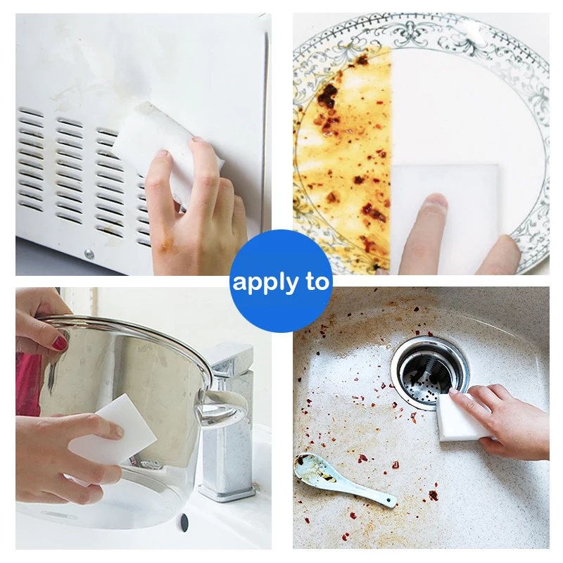 100 ชิ้น/ล็อตเมลามีนฟองน้ําเมจิกฟองน้ํายางลบฟองน้ําทําความสะอาดเครื่องมือทําความสะอาดสําหรับห้องครัวห้องน้ํารถบ้าน 100*60*20 มม.