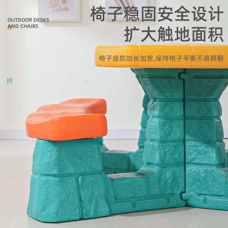 طاولة ألعاب رياض الأطفال في الهواء الطلق طاولة نزهة للأطفال مع مظلة طاولة شاطئ بلاستيكية وكرسي مجموعة معسكر قابل للطي #4