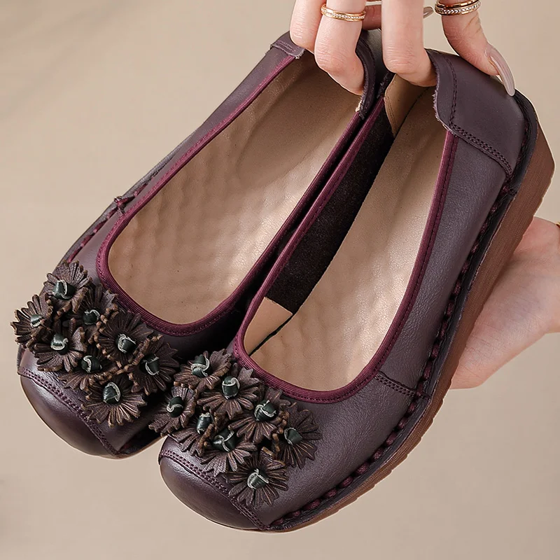 

Женские туфли без шнуровки, легкие мокасины для пожилых женщин, винтажные туфли ручной работы на танкетке для зрелых дам, балетки из натуральной кожи