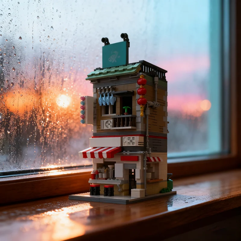 861pcs MOC Noodles Store City Architecture Street Scene Model Building Blocks Construction Kit Assembly Collector Hobby Toy Gift