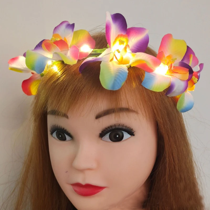 5pcs wholesale Light Up Tropical Orchid Flower Crown Headband with Color Changing LED Lights