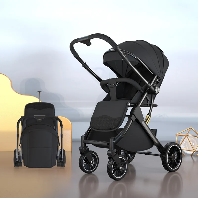 

High sitting posture two-way pushing stroller High view lightweight folding stroller Four-wheeled baby stroller Baby Carriage