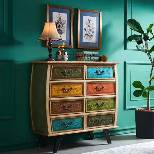 Solid Wood American Color Chest of Drawers Bedroom TV Storage Cabinet