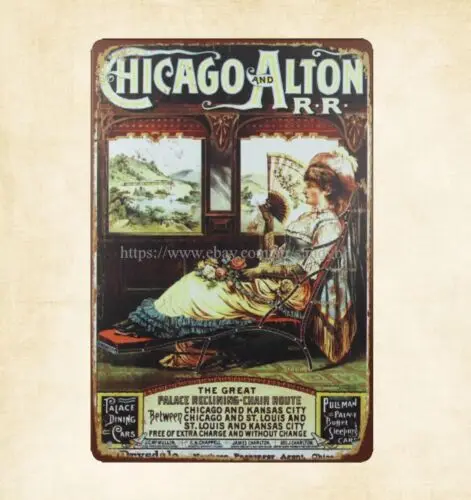 1855 Chicago Alton Kansas City retro Railroad Travel metal tin sign