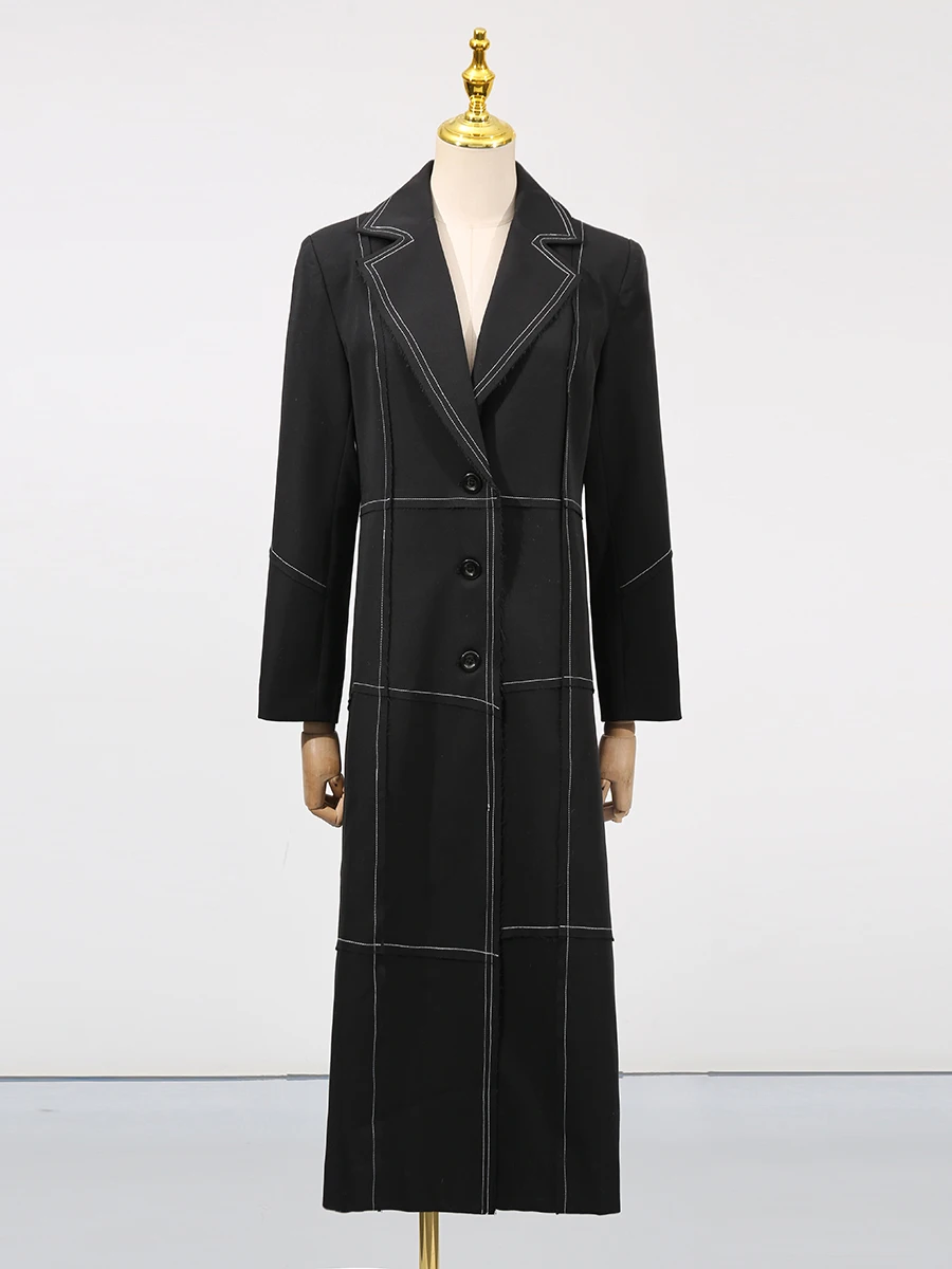 VGH Office Fashion Spring Trench for Women Laple Long Sleeve Patchwork Button Temperament Maxi Length Coat Female Style Clothing