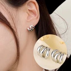 New Versatile Stud Earrings For Women Silver Color Metal Earrings Girls Teens Vintage Twisted Wave Geometric Fashion Jewelry