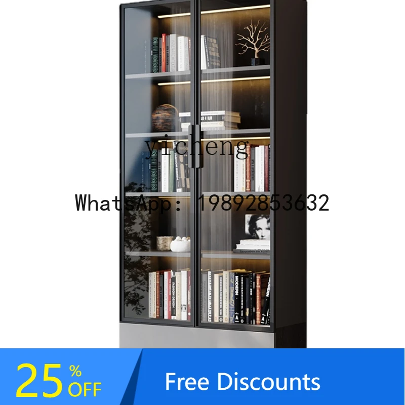 

Modern Minimalist Study with Door Shelf Display Cabinet Light Luxury with Light Glass Bookshelf