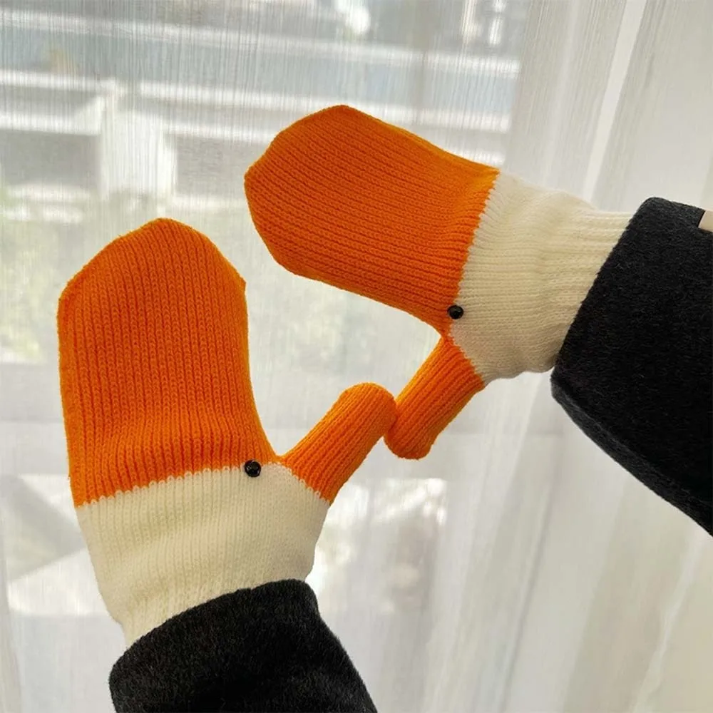

Creative Orange Cartoon Goose Gloves Windproof Thickened Winter Knitted Gloves Polyester Warmer Anti-cold Mittens Men