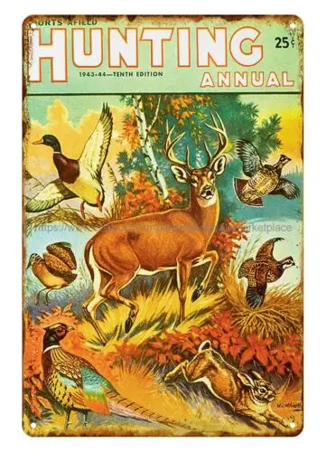 home decor stuff 1943 Sports Afield Hunting annual metal tin sign