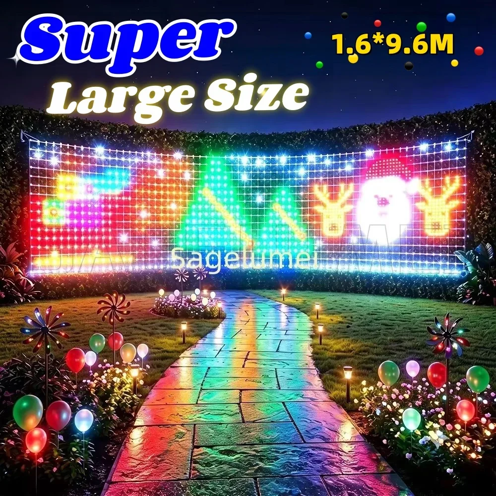 Hot Sale New Large 1536LEDs RGBIC Outdoor Net Lights Flexible Matrix Grid Lights for Christmas Party Patio Backyard Garden Decor