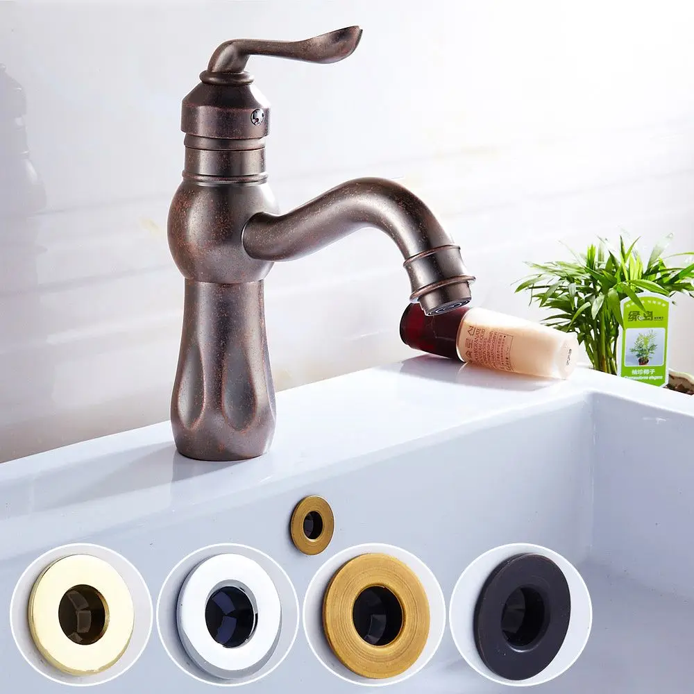

Plastic Basin Faucet Sink Brass Insert Chrome Ring Overflow Cover Bathroom Hole Cap