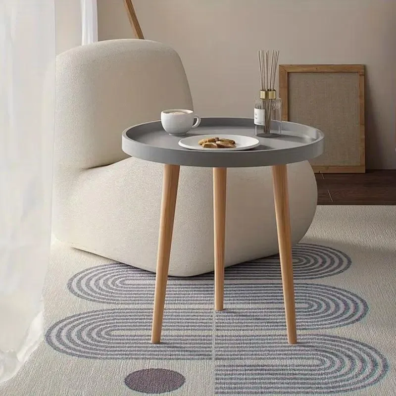 Minimalist Coffee Table, Nordic Style Round Table with Three Wooden Legs, Side Table Used for Living Room, Bedroom, and