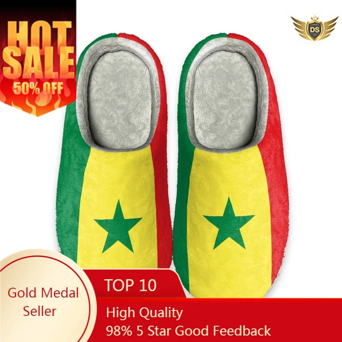 

Senegalese Flag Design Winter Indoor Female's Slippers Comfotable House Cotton Slippers Zapatos Non-slip Floor Shoes for Women