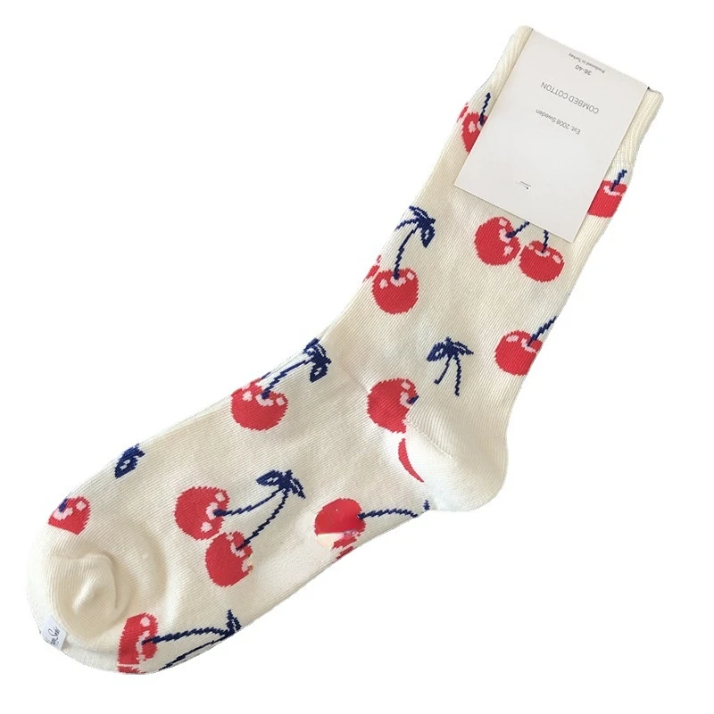 Women Socks Funny Cute Cartoon Fruits Banana Watermelons Strawberries Pineapple Cherry Fruit Cookie Food Happy Skateboard Socks