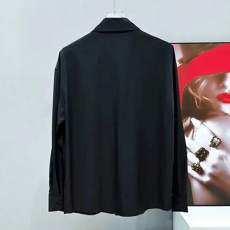 Design Sequin Tie Men's Shirt Long Sleeved Niche Versatile Patchwork Trendy 2025 Turn-down Collar Male Tops CS28