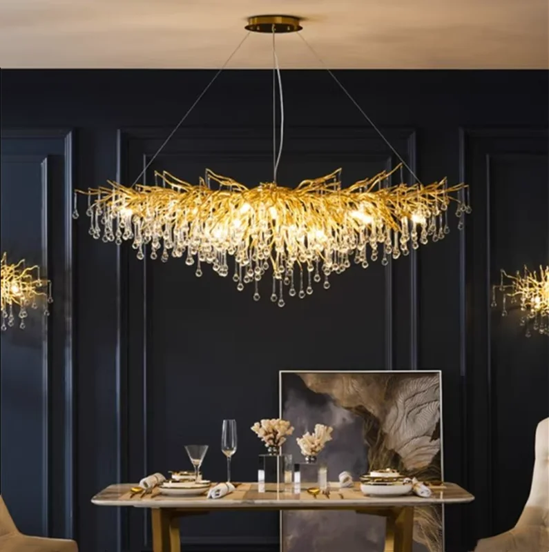 

Modern Luxury LED Crystal Chandelier Water Drop Branch Creative Lighting Living Room Bedroom Chandelier Home Decoration Lamps