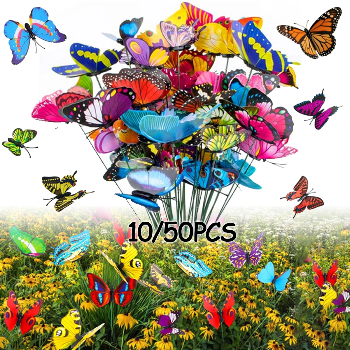 Colorful Butterfly Stakes 3D Artificial Waterproof Simulation Butterfly Decorations Outdoor Garden Patio Plant Flower Pot Decor