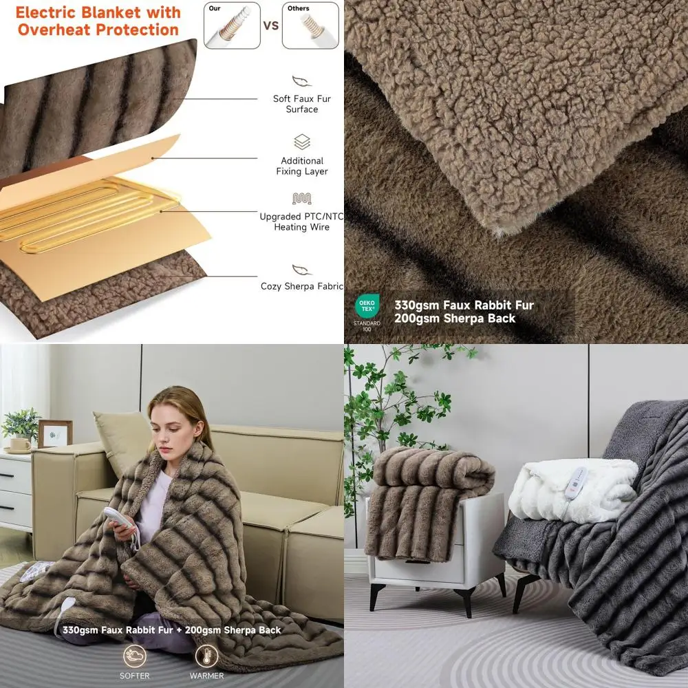 

Электрическое одеяло из плюшевого искусственного меха размера Queen (84x90 см) с 5 режимами нагрева и автоматическим отключением через 10 часов