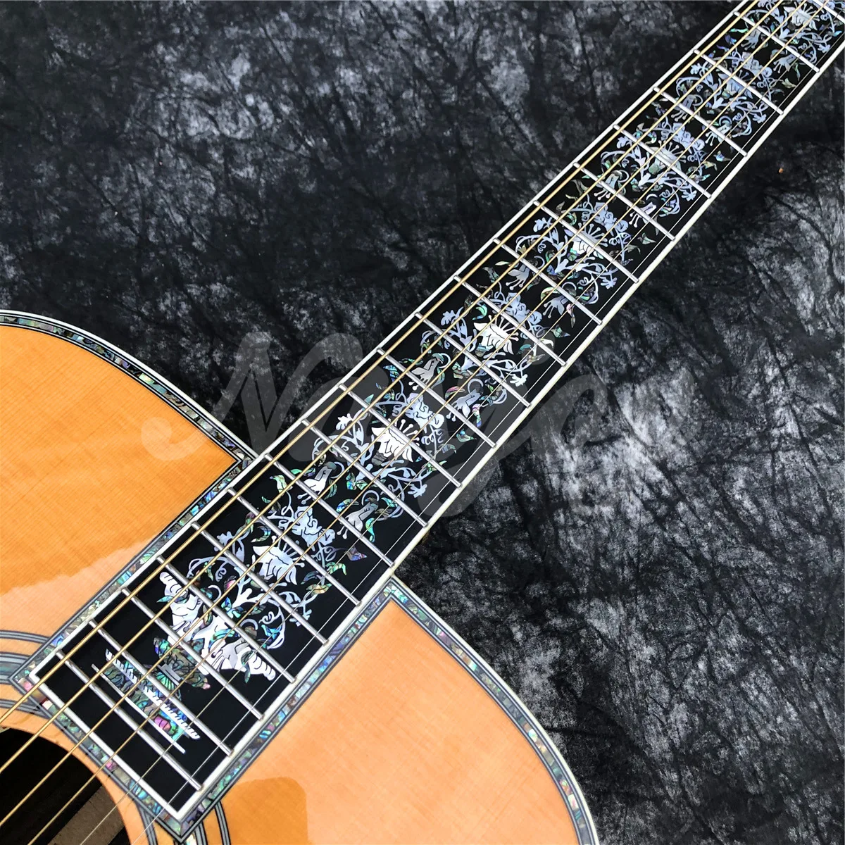 All SOLID WOOD D Type Acoustic Guitar Yellow Spruce Real Abalone Inlays Ebony Fingerboard Guitarra