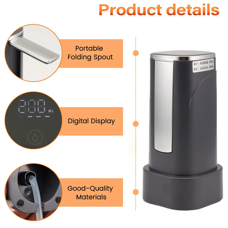 Portable Electric Water Bottle Pump Automatic Water Dispenser Pump with Large LED Display Foldable Automatic Water Pump-ABLA view 4