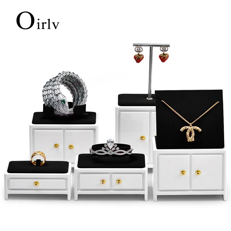 

Oirlv White Jewelry Display Props Showcase Cabinet Jewelry Stand Display Ring Earring Necklace Bracelet White Jewelry Holder