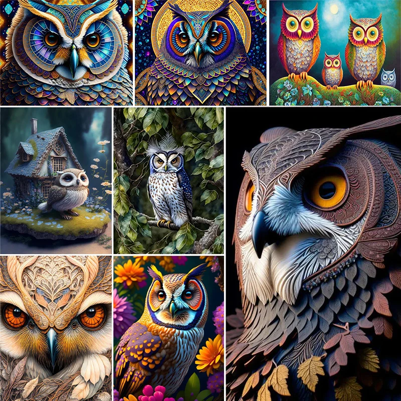 

Diy Oil Painting By Numbers on Chemical Fiber Cloth Cartoon Animals Owl Picture Home Decoration Handicraft Wall Art Paintings