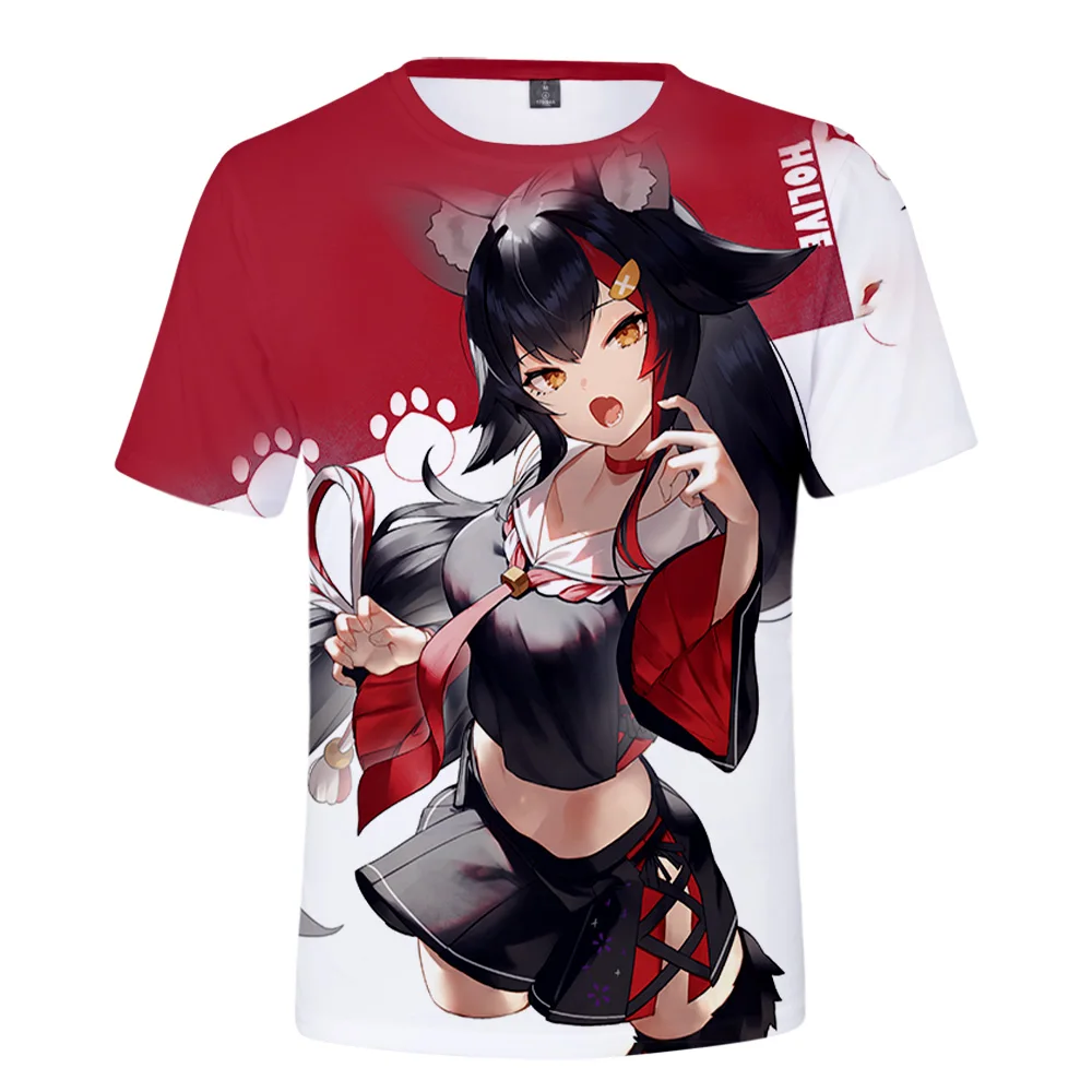 HOLOLIVE VTuber Ookami Mio T-shirt Crewneck Short Sleeve Anime Tee Men Women's Tshirt Harajuku Streetwear 3D Clothes