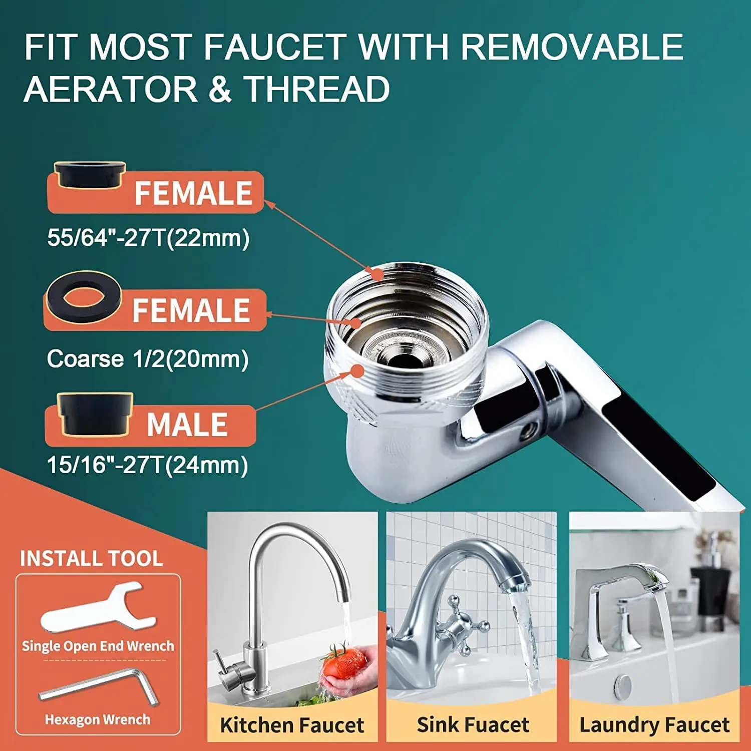 2 mode silver rotary faucet, metal copper U-shaped mechanical arm, 1080° pressurized anti-splash filter hose nozzle head for you