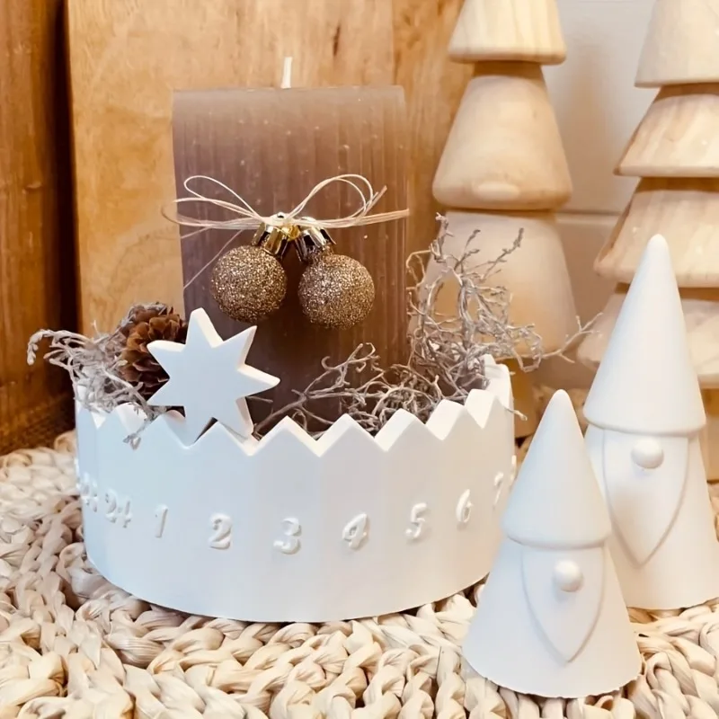 A Top Quality Unique Circular Candle Holder Mold for Advent Calendar, Silicone Mold with Date Display Stars,Two-Part Circular