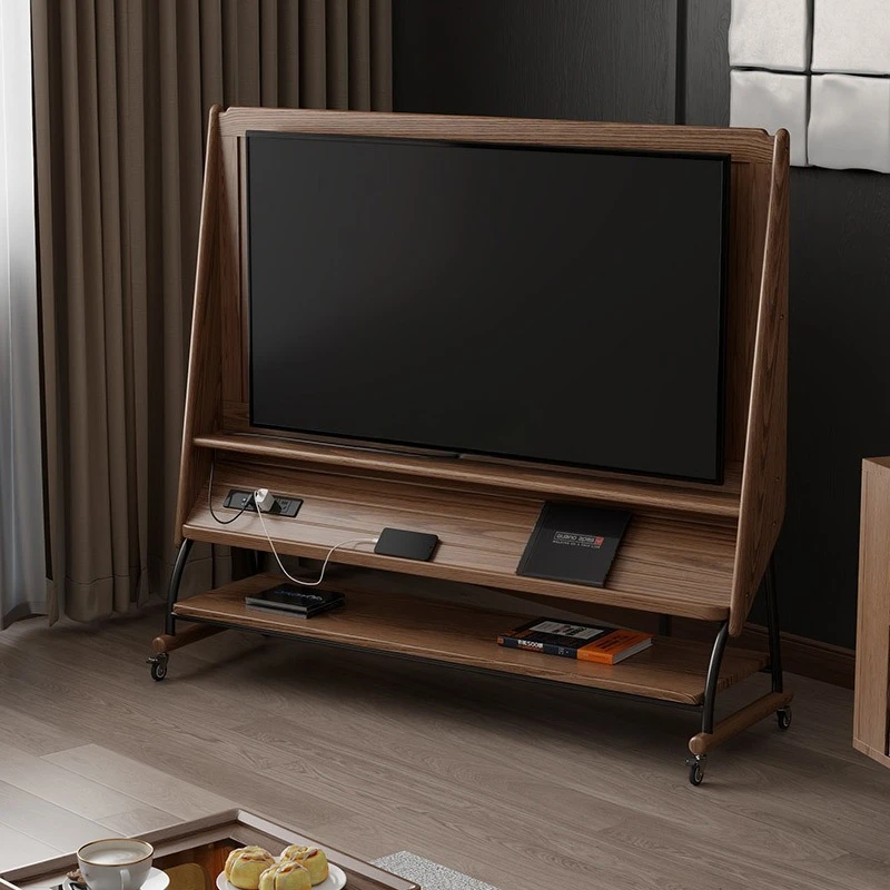 

Medieval solid wood removable TV cabinet, living room household small apartment floor storage TV bracket