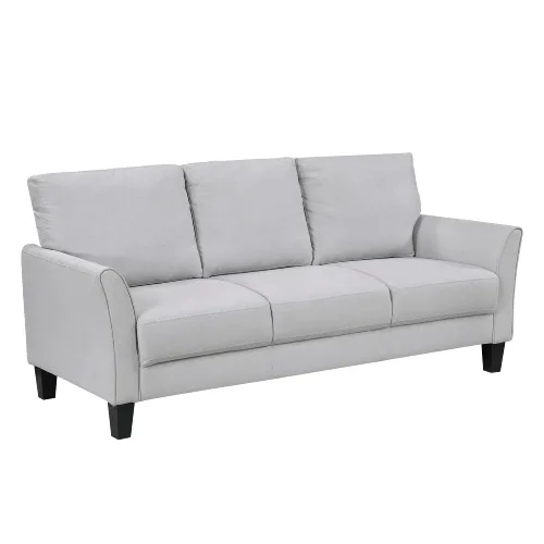 

#Xumo Sofa Light Gray Fabric Three Seat Square Convertible Set 79 Inch Black Tapered Wood Legs