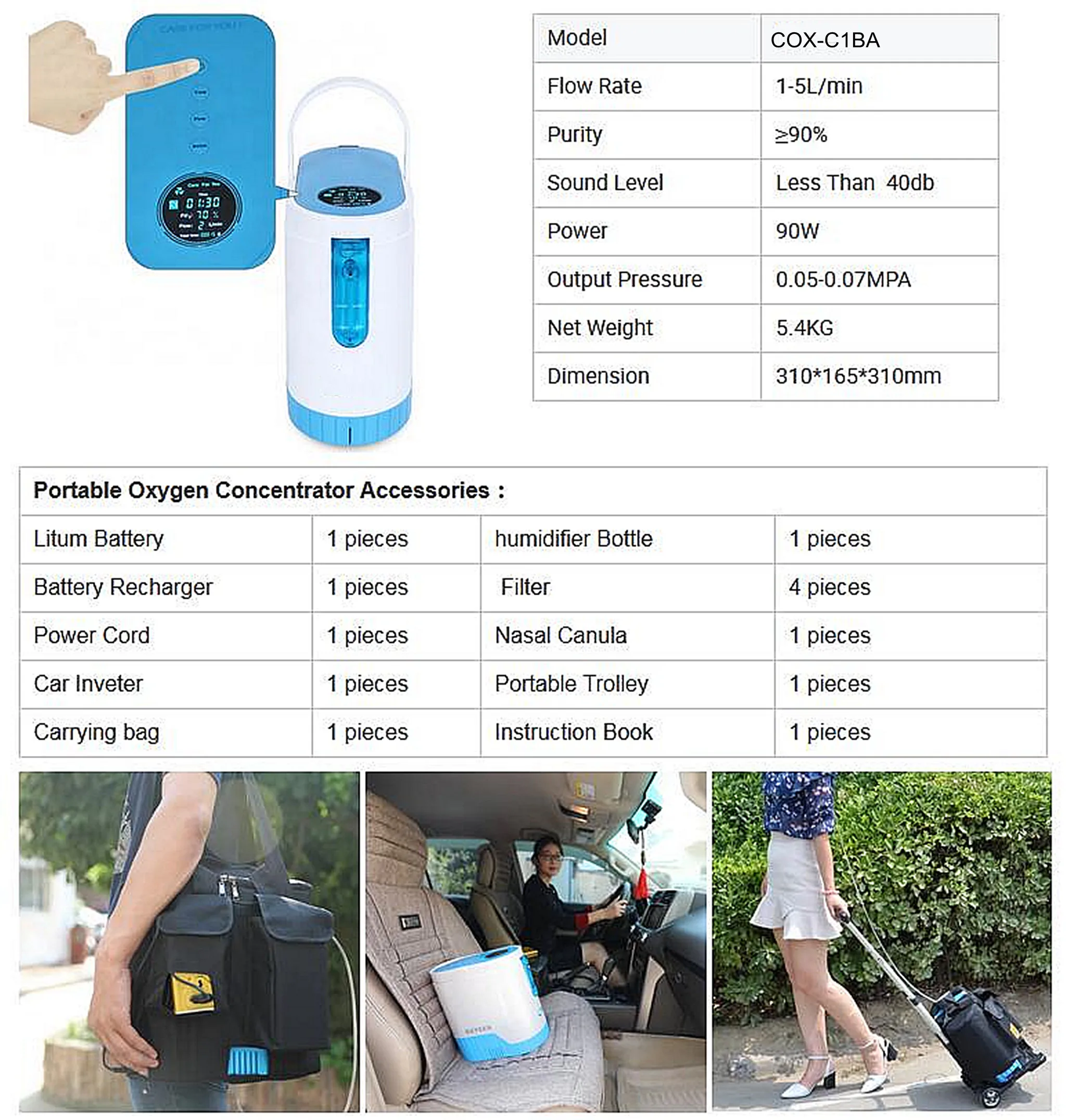 Draagbare Zuurstofconcentrator Batterij O2 Machine Huishoudelijke Zuurstof Generator Auto Zuurstofconcentrator Machine 24 Uur Continuouly