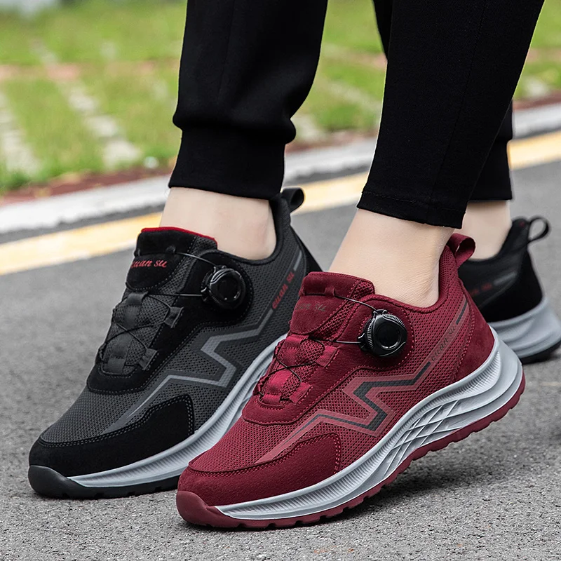 Men Women Rotating Button Sneaker Men's Sports Shoes EVA Soft Sole Elderly Comfortable Breathable Walking Shoes High Quality