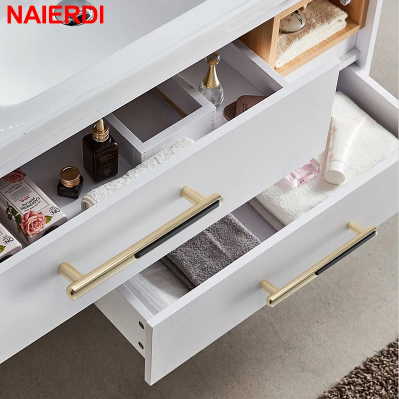 NAIERDI Zinc Alloy Gold Cabinet Knobs Kitchen Door Handles Black Drawer Cupboard Door Handle Cabinet Handles Furniture Hardware