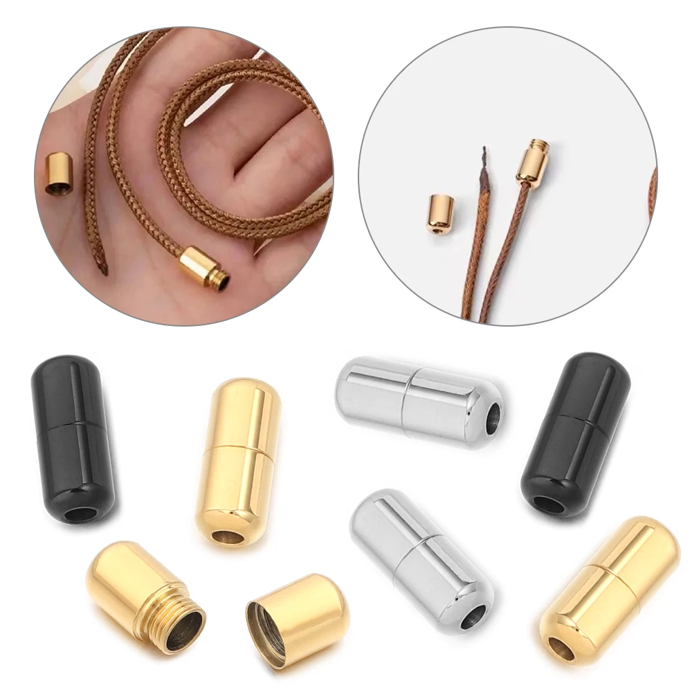2pcs/lot Stainless Steel End Caps Crimp Clasps Leather Cord Crimp Caps For Jewelry Making DIY Bracelet Necklace Accessories