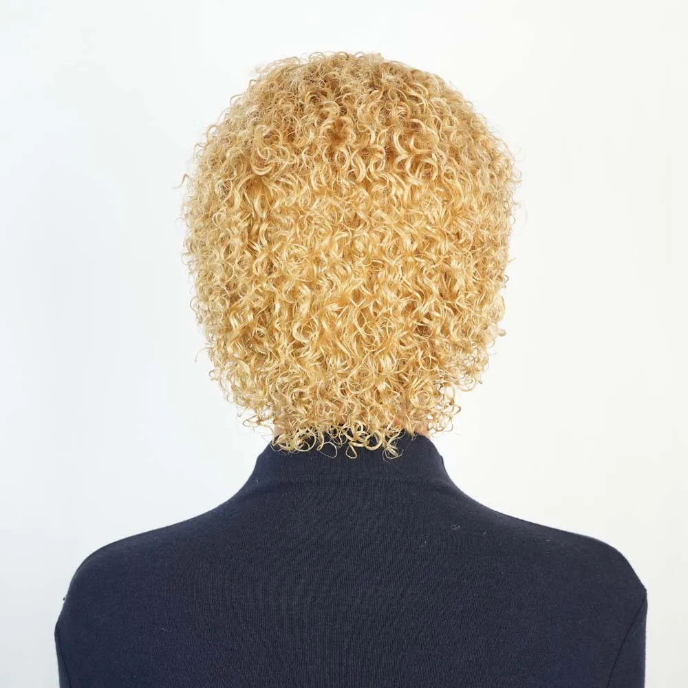 قصيرة عابث الأفرو شعر مستعار شديد التجعد شقراء بوب شعر مستعار مع الانفجارات البرازيلي آلة صنع ريمي خصلات الشعر المستعار الإنسان جيري مجعد للنساء