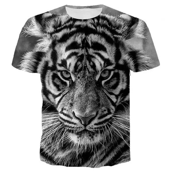 New Adult Men\'s Children\'s 3d Tiger Print Animal Print Short Sleeve T-shirt Hip Hop Harajuku Street Style Sports Thin Top