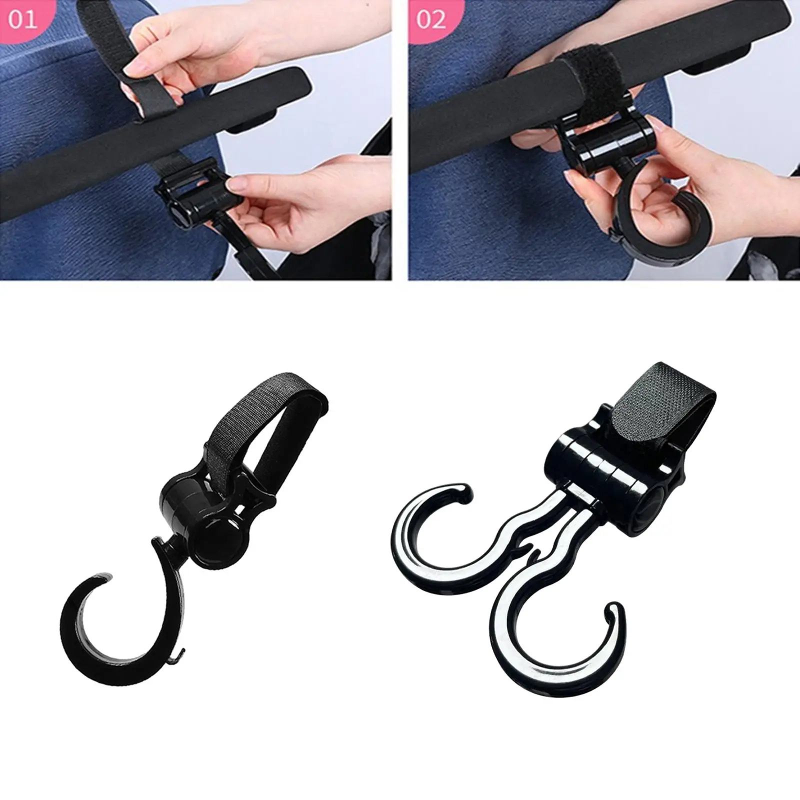 4x Stroller Bag Clips, 360 Degree Hooks for Baby Pushchair And Accessories view 6