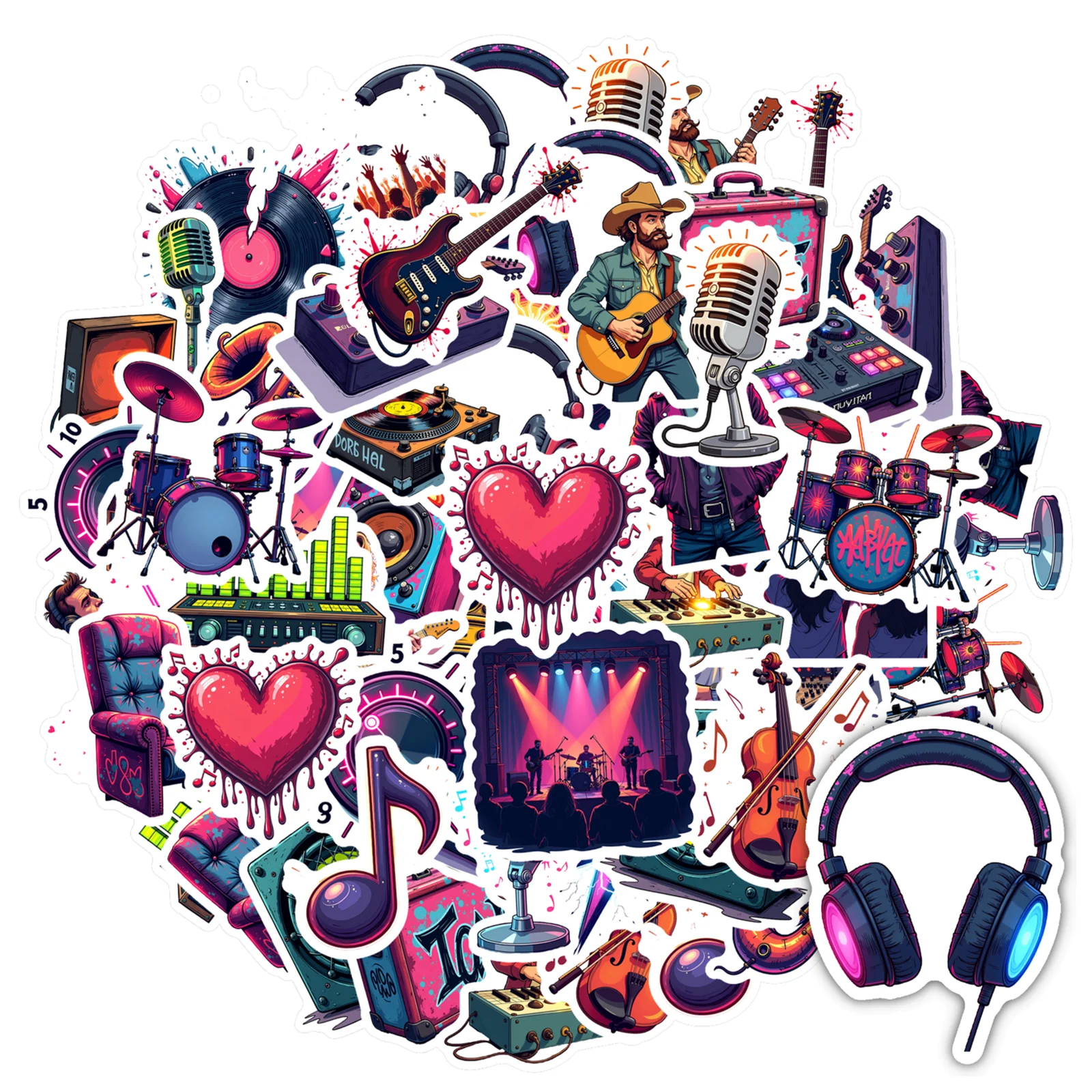 

35pcs-100pcs Retro Rock Stickers Cool Music Stationery Stickers Kids Stickers Toy For Laptop Car Sticker Toys