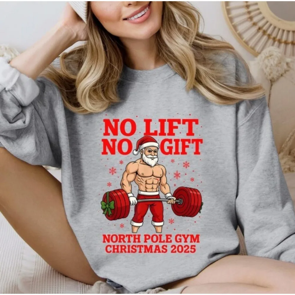 

Funny Santa Workout T-Shirt Bodybuilding Christmas Gym Gift Autumn and Winter Keep Warm Tracksuit Harajuku Aesthetic Clothes