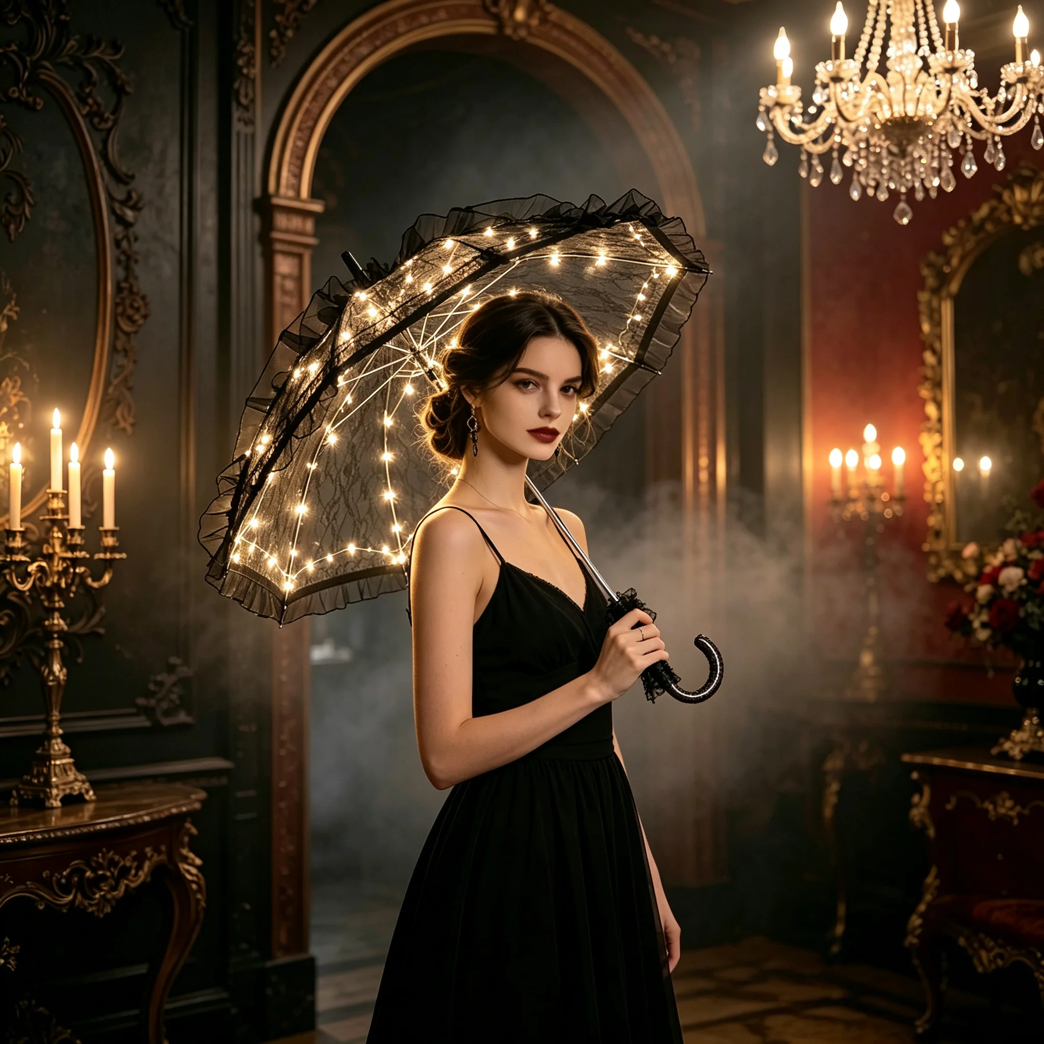 Vintage Gothic LED Glowing Lace Parasol, Vintage Luminous Umbrella, Women Wedding Evening Halloween Cosplay Photo Props
