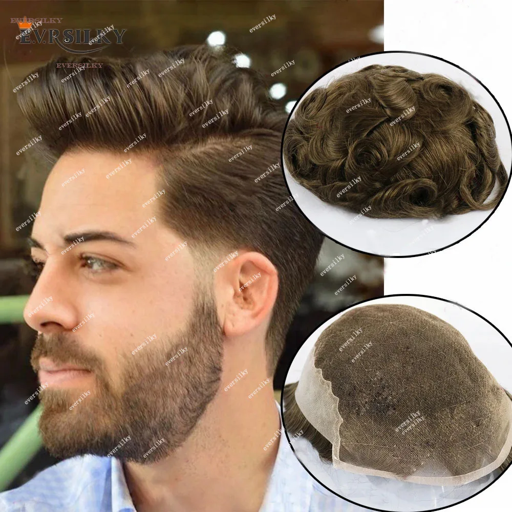 Durable Q6 Cool Brown Human Hair Toupee Undetectable Breathable Swiss Lace Bleached Knots Grey Black 1B40 Men Wigs Prosthesi