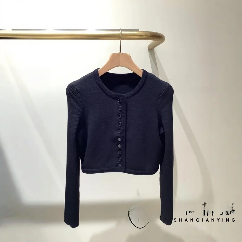 

Ele ort Knitted Open Cardigan Women's Slim Fit round Ne Top Faionable Autumn Winter New Arrival Simple Sle