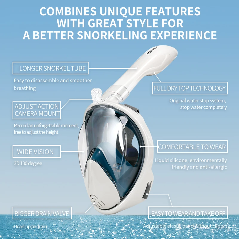 COPOZZ Scuba Underwater Hunting Diving Mask Anti Fog Snorkel Mask Breathing for Gopro Camera Men Women Full Face Mask Adult