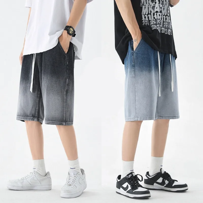 

Denim shorts for men's summer straight casual pants, fashionable men's Korean version, trendy printed youth gradient shorts